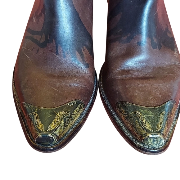 Free People Lost Trails Brown Leather Western Boots with Antique Brass Toe Caps - Picture 3 of 16